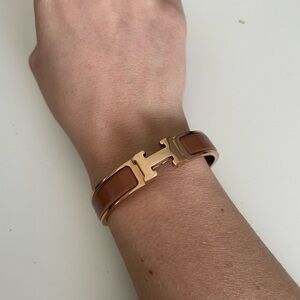 Hermes Clic Clac Bracelet brown and rose gold